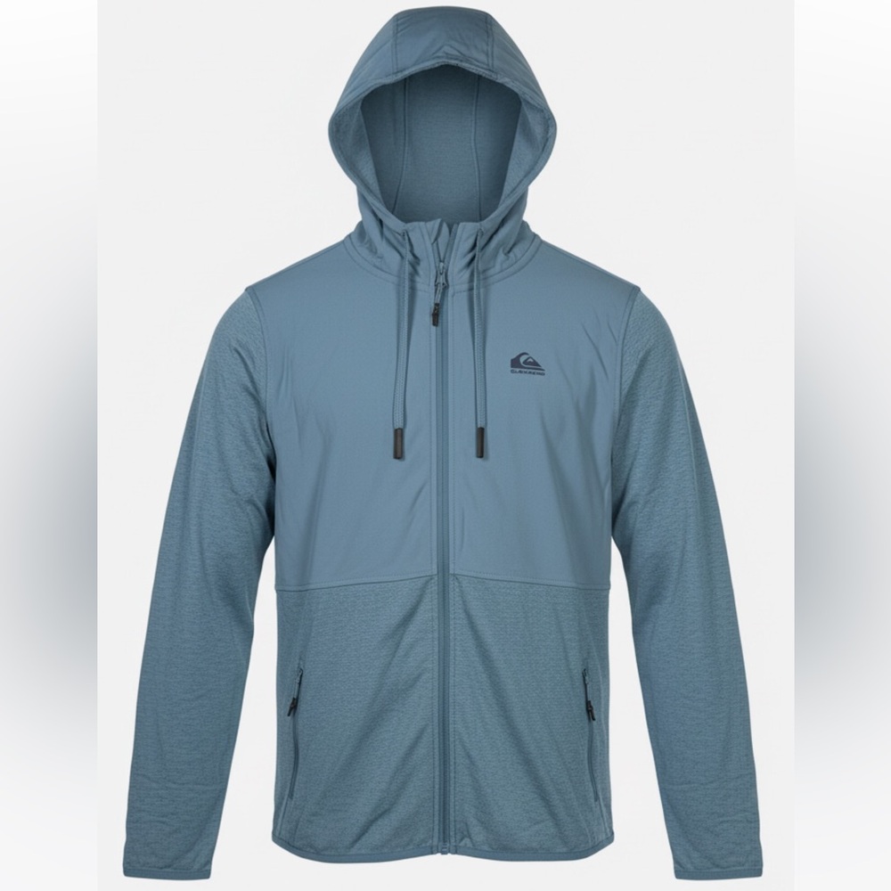 NWT Quiksilver M DryFlight Zip Up Hoodie Jacket Mens Logo Smoke Blue Surfing